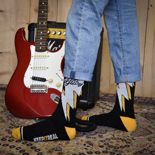 Age of Glory Bolt Socks in Black and Yellow - available at Veloce Club