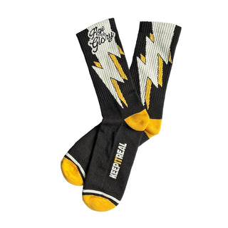 Age of Glory Bolt Socks in Black and Yellow - available at Veloce Club