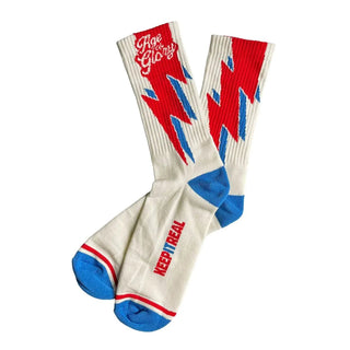 Age of Glory Bolt Socks in White and Blue - available at Veloce Club