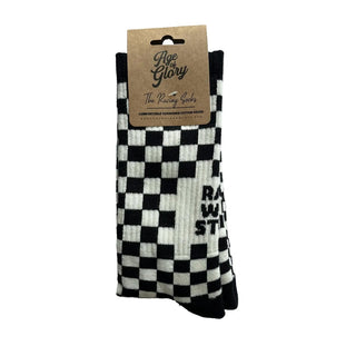 Age of Glory Racing Socks in Black and White Checkered - available at Veloce Club