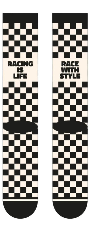 Age of Glory Racing Socks in Black and White Checkered - available at Veloce Club