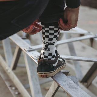 Age of Glory Racing Socks in Black and White Checkered - available at Veloce Club