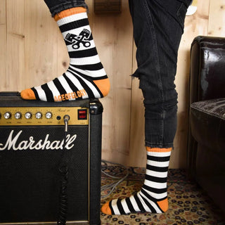 Age of Glory Stripes Socks in Black and White - available at Veloce Club