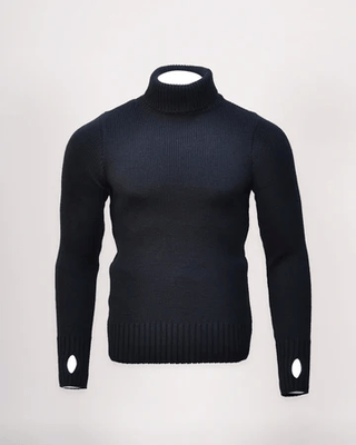 Goldtop 100% Merino Wool Fitted Submariner Sweater - Black - available at Veloce Club