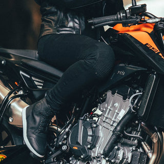 MotoGirl Ribbed Knee Leggings in Black - available at Veloce Club