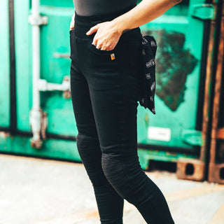 MotoGirl Ribbed Knee Leggings in Black - available at Veloce Club