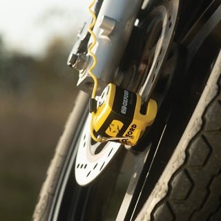 Oxford Micro XA5 Alarm Disc Lock in Black and Yellow - available at Veloce Club